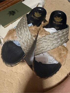 Mink&raffia womans slideslimited edition size 39 vintage-mr and mrs Italy RARE!